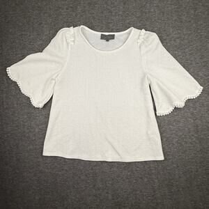 Anthropologie Sunday in Brooklyn Astley Textured Knit Top Sz M Scalloped Sleeves